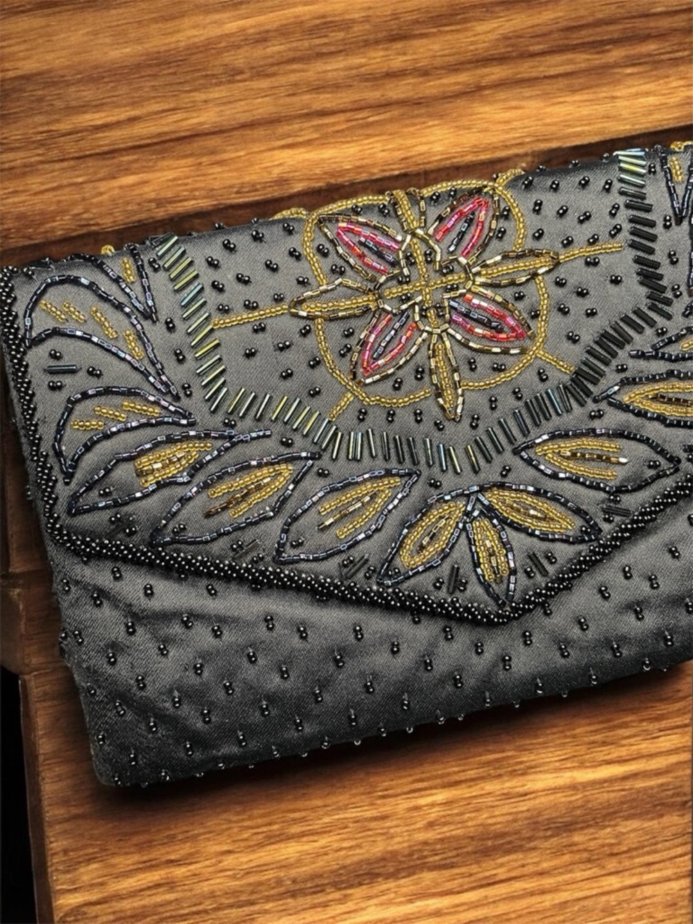 Vintage Black Beaded Evening Bag